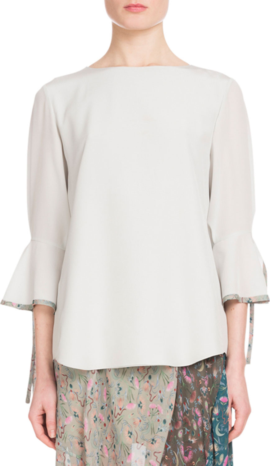 Chloe Bell-Sleeve Silk Blouse with Cuff Detail