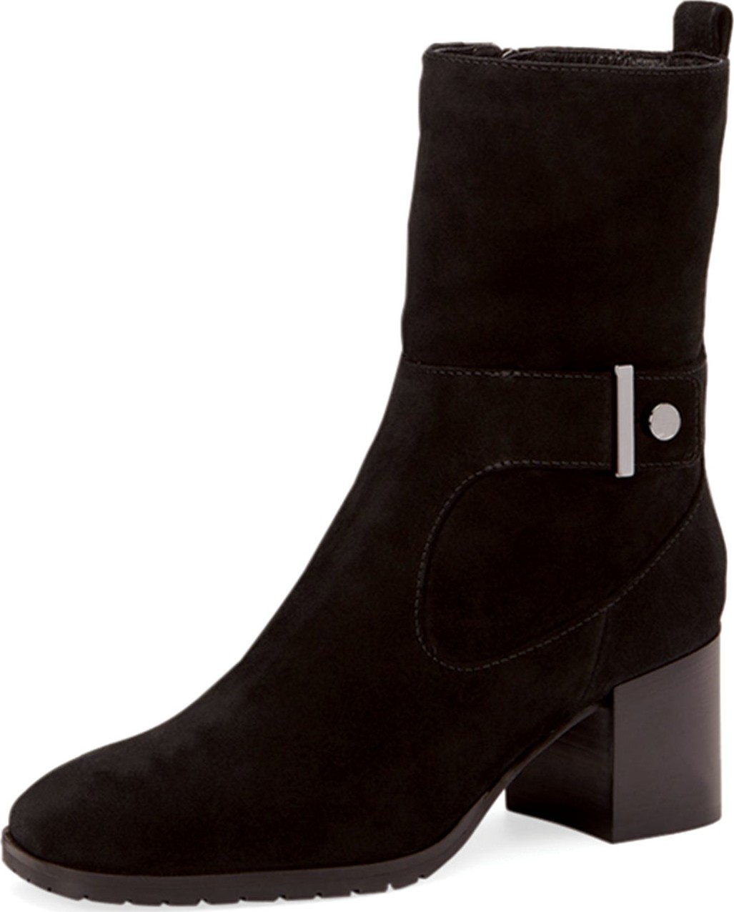 Aquatalia Collette Suede Block-Heel Booties with Strap Detail