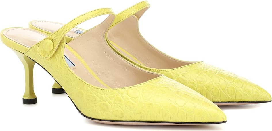 Prada Croc-embossed leather mules