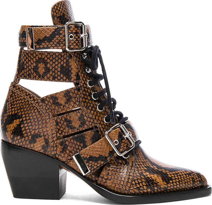 Chloe Rylee Python Print Leather Lace Up Buckle Boots