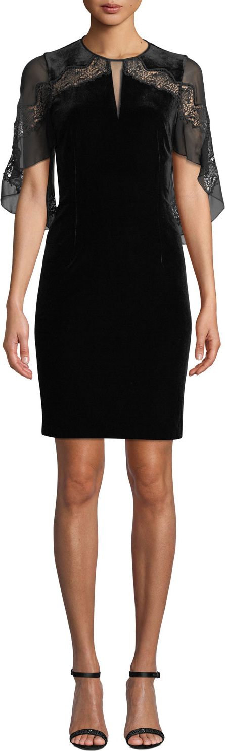 Elie Tahari Essence Velvet Dress with Chiffon Sleeves
