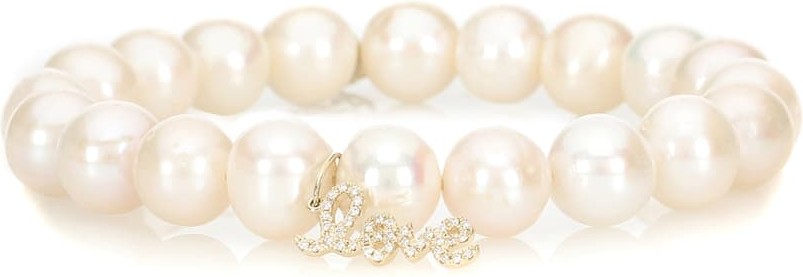 Sydney Evan Love 14kt yellow gold, pearl and diamond bracelet