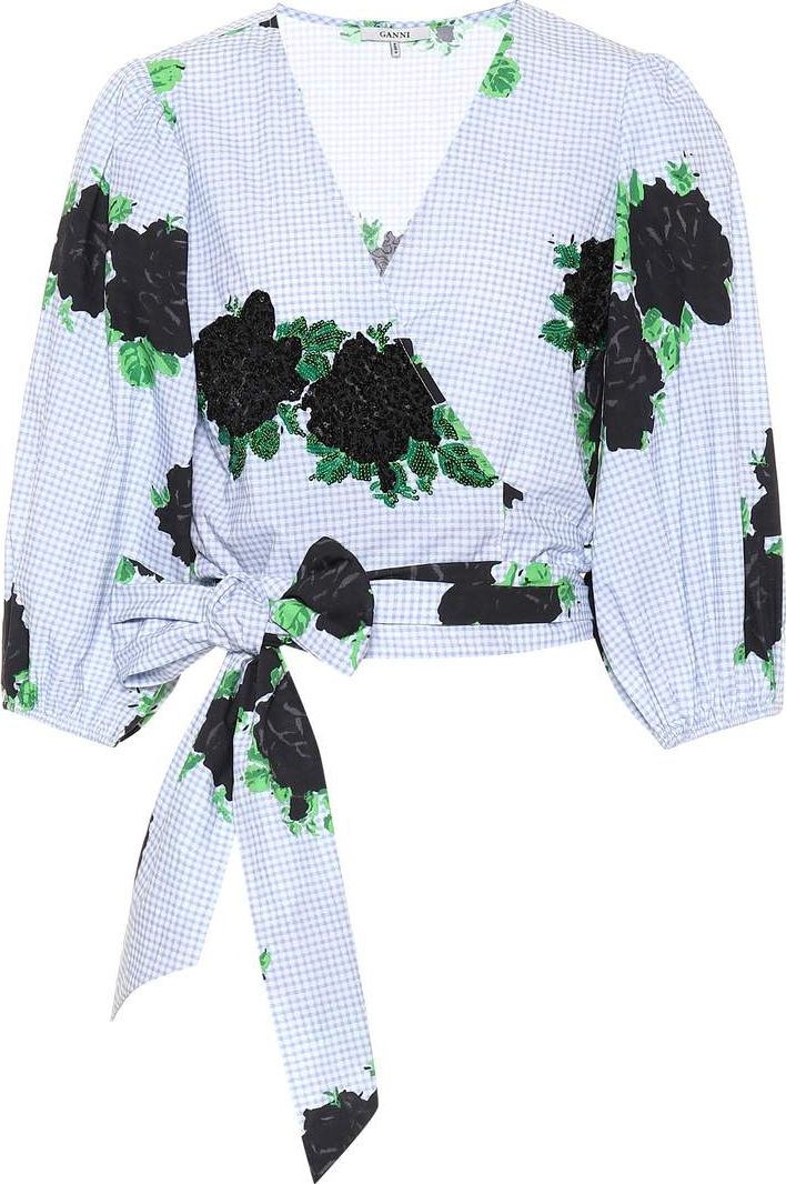 Ganni Pine floral and sequin wrap blouse