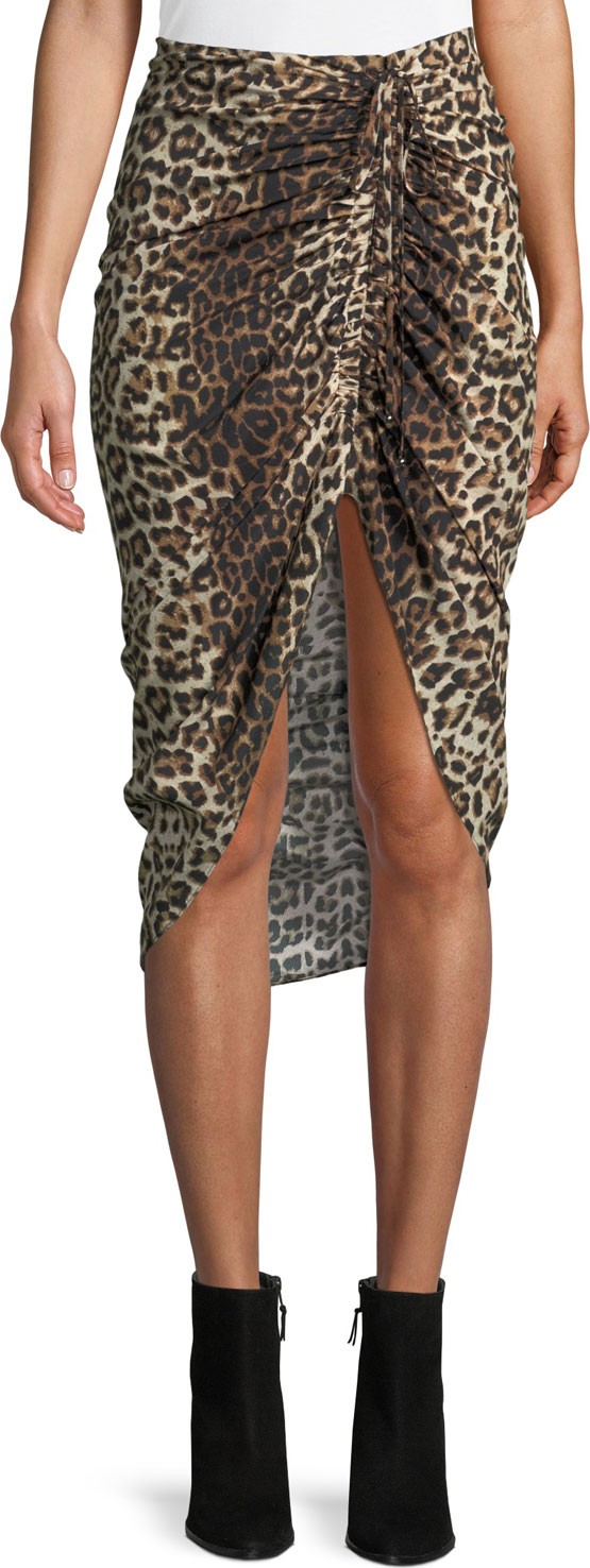 Veronica Beard Ari Ruched Leopard-Print High-Low Skirt