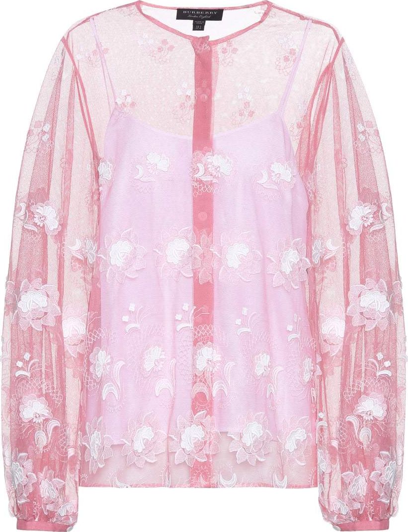 Burberry London England Embroidered tulle blouse
