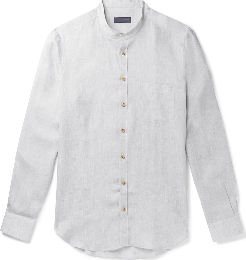 Thom Sweeney Slim-Fit Grandad-Collar Linen Shirt