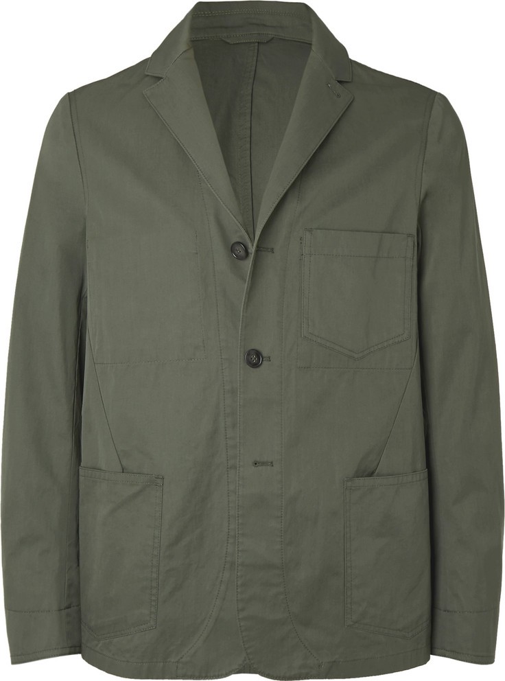Officine Générale Olive Unstructured Washed Cotton-Twill Suit Jacket