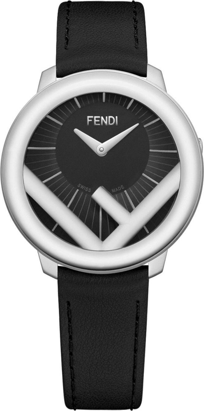 Fendi 36mm Run Away Watch with Leather Strap, Black/Steel