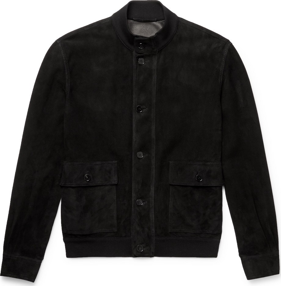 THE ROW James Perforated Suede Bomber Jacket