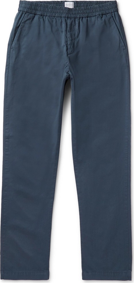 Sunspel Navy Garment-Dyed Cotton-Twill Drawstring Trousers
