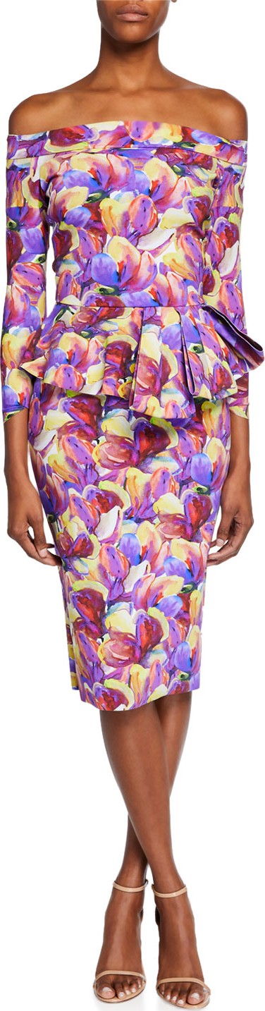 La Petite Robe di Chiara Boni Nabella Off-the-Shoulder Floral Peplum Dress