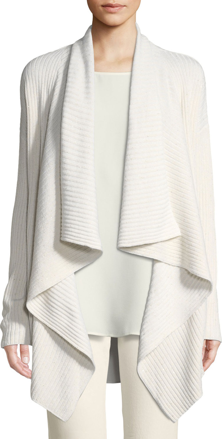 Lafayette 148 New York Cozy Flannel Sequin Open-Front Waterfall Cardigan