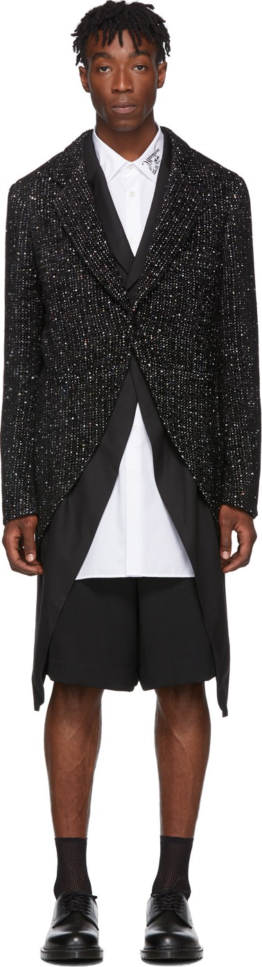 Comme Des Garçons Homme Plus Black Sequin Double Layer Coat