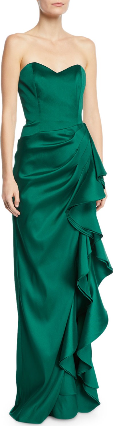 Badgley Mischka Strapless Sweetheart Sculpted Asymmetric Ruffle Gown