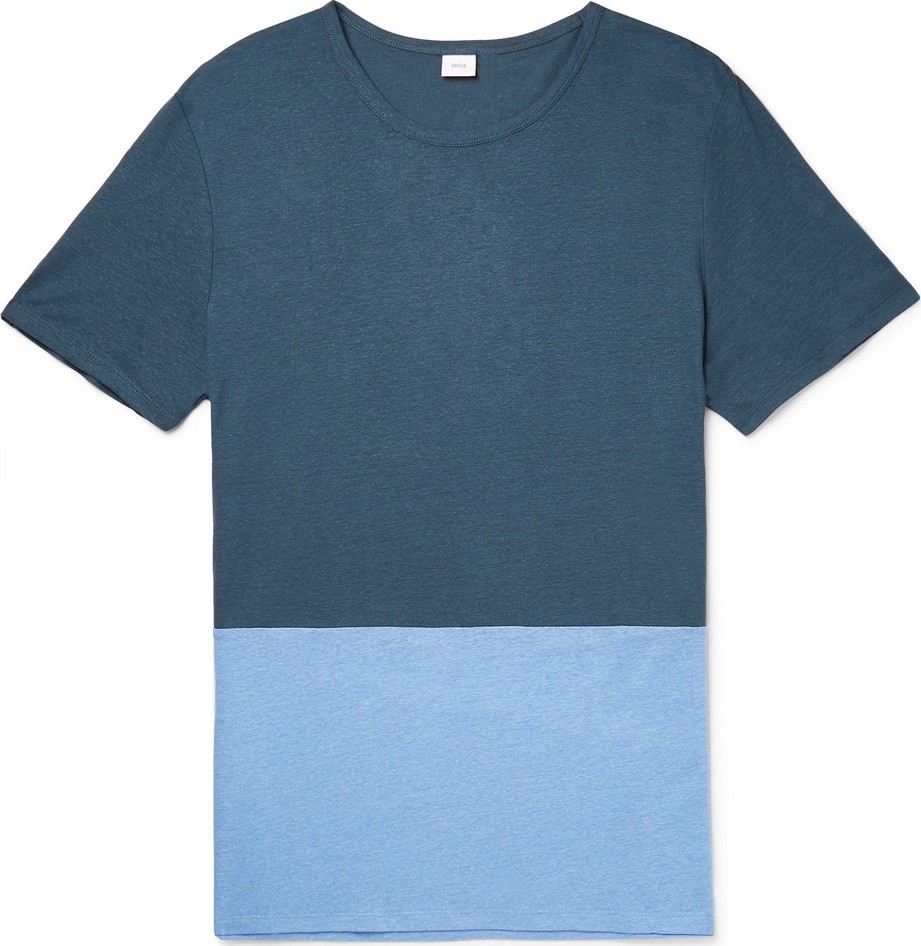 Onia Chad Colour-Block Linen and Modal-Blend T-Shirt