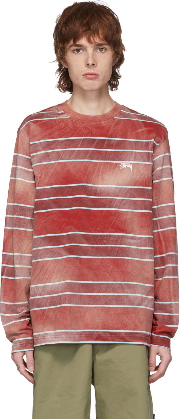 Stussy Red Bleached Stripe Long Sleeve T-Shirt