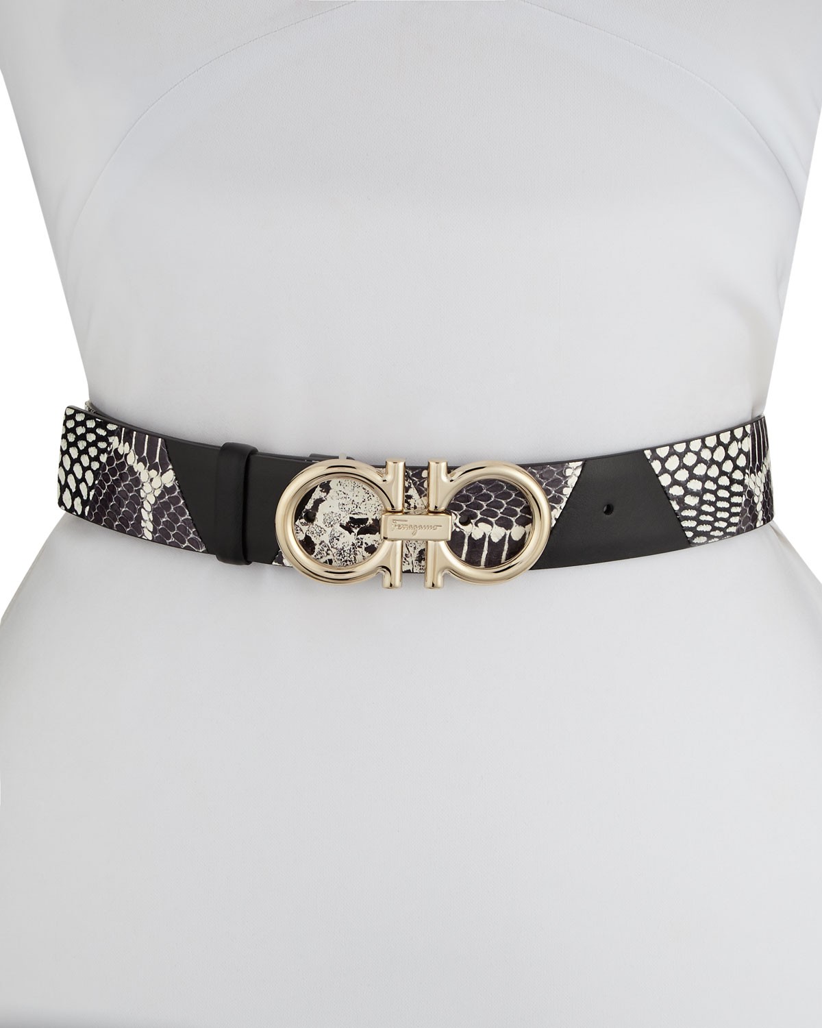 Salvatore Ferragamo Gancini Leather & Snakeskin Belt