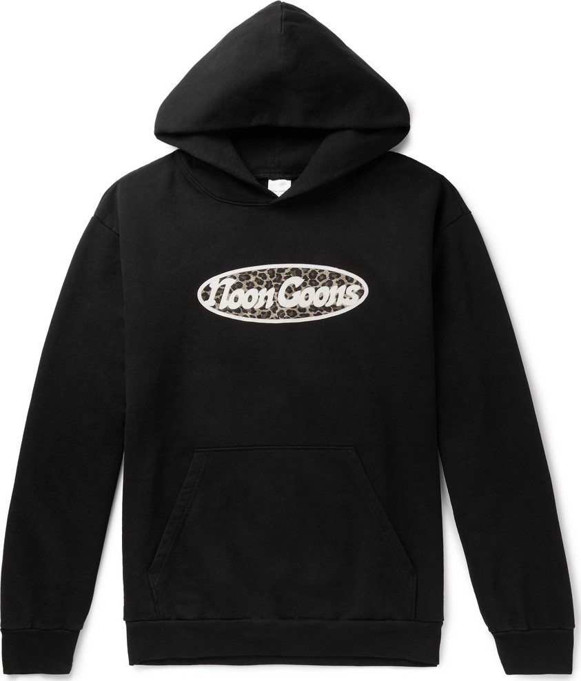 Noon Goons Last Stop Flocked Logo-Print Fleece-Back Cotton-Jersey Hoodie