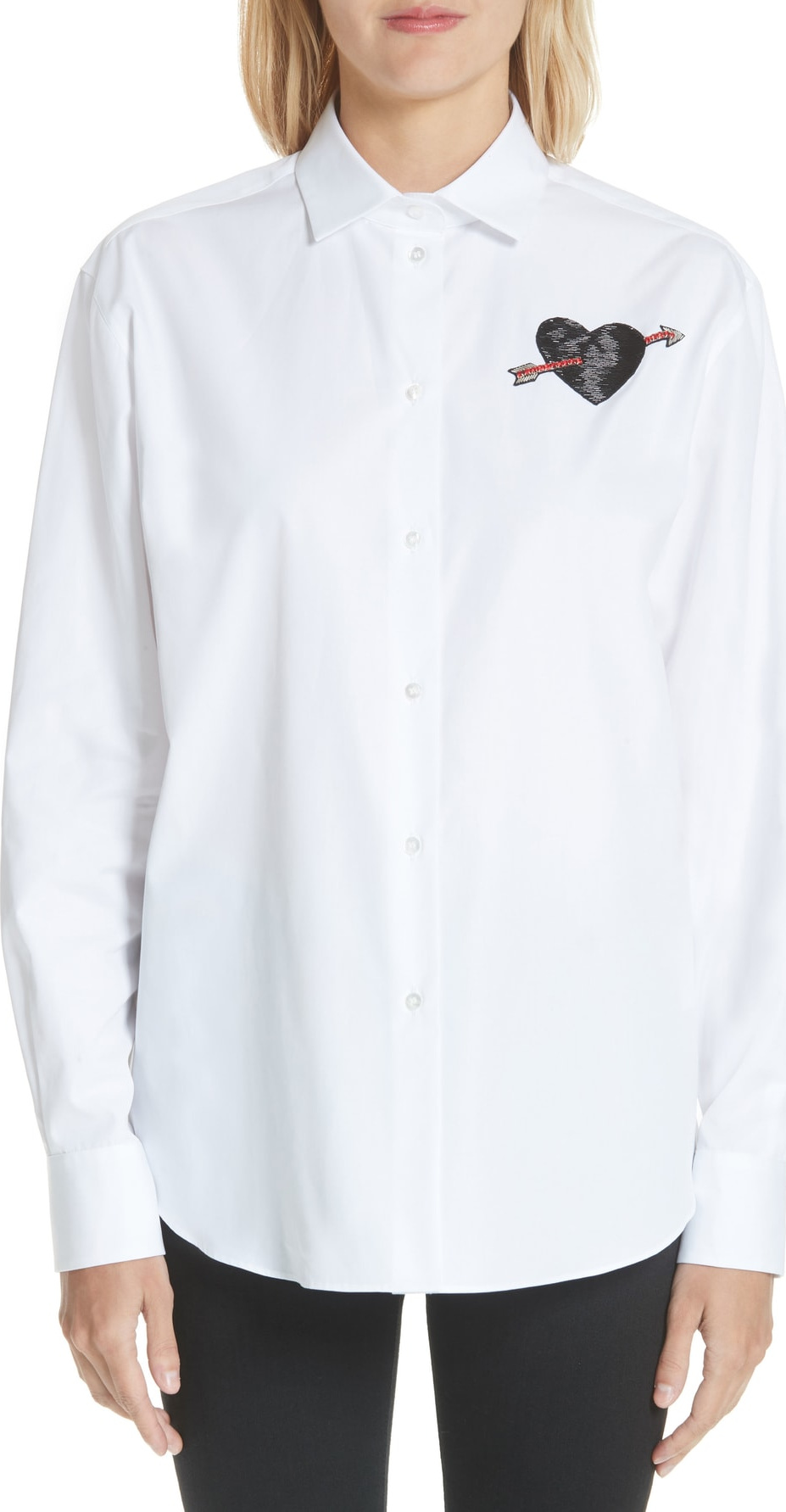 Valentino Love Story Embroidered Heart Poplin Blouse