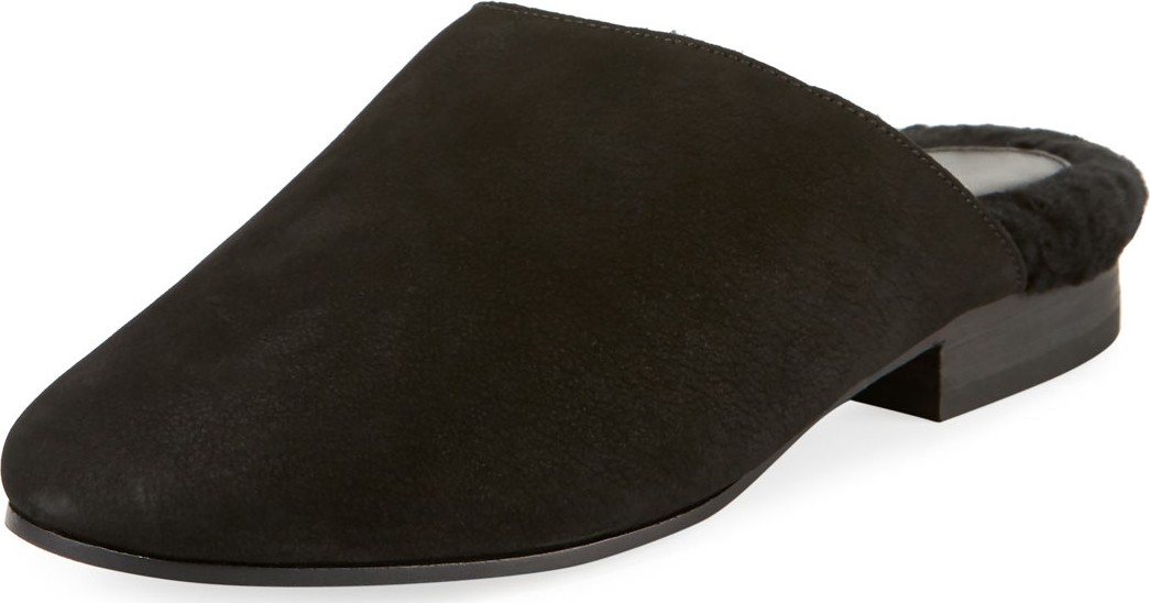 Eileen Fisher Gwen 3 Fur-Lined Nubuck Mules