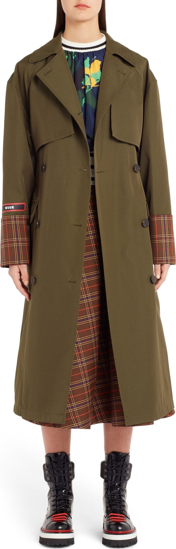 MSGM Tartan Detail Trench Coat