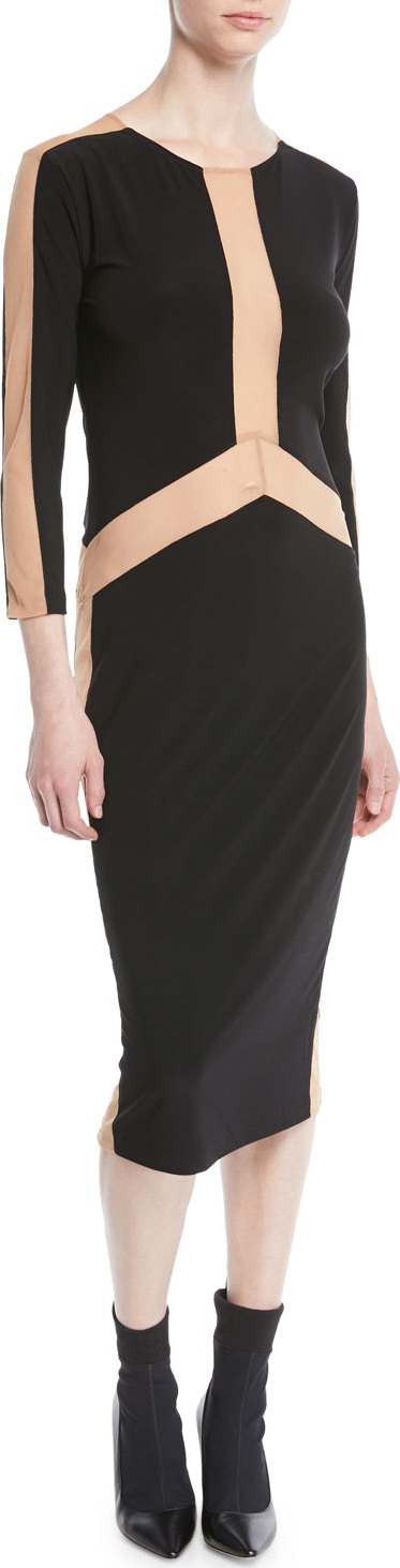 Norma Kamali Spliced Long-Sleeve Stretch Jersey Dress