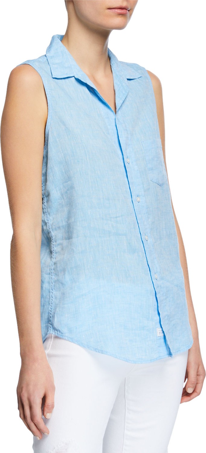 Frank & Eileen Sleeveless Button-Down Linen Shirt w/ Chest Pocket