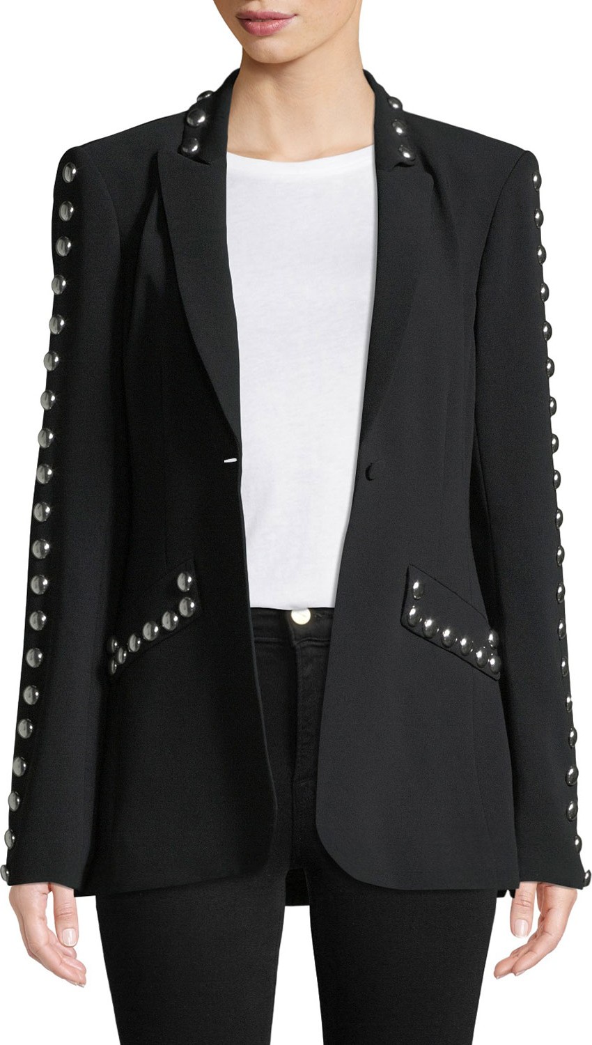 Cinq A Sept Dive Studded Crepe Single-Button Jacket