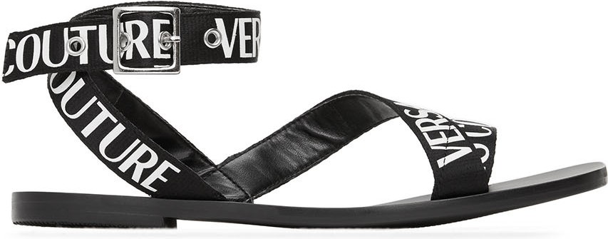 Versace Jeans Couture Black Cross Strap Sandals