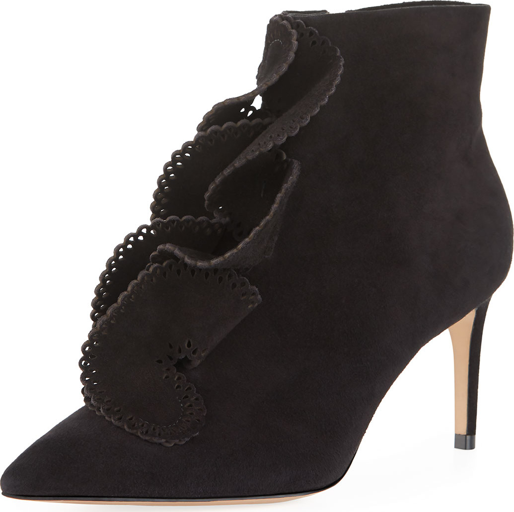 Sophia Webster Soleil Mid-Heel Ruffled Ankle Boots