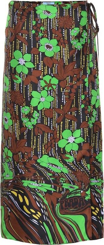 Prada Floral silk layered wrap skirt