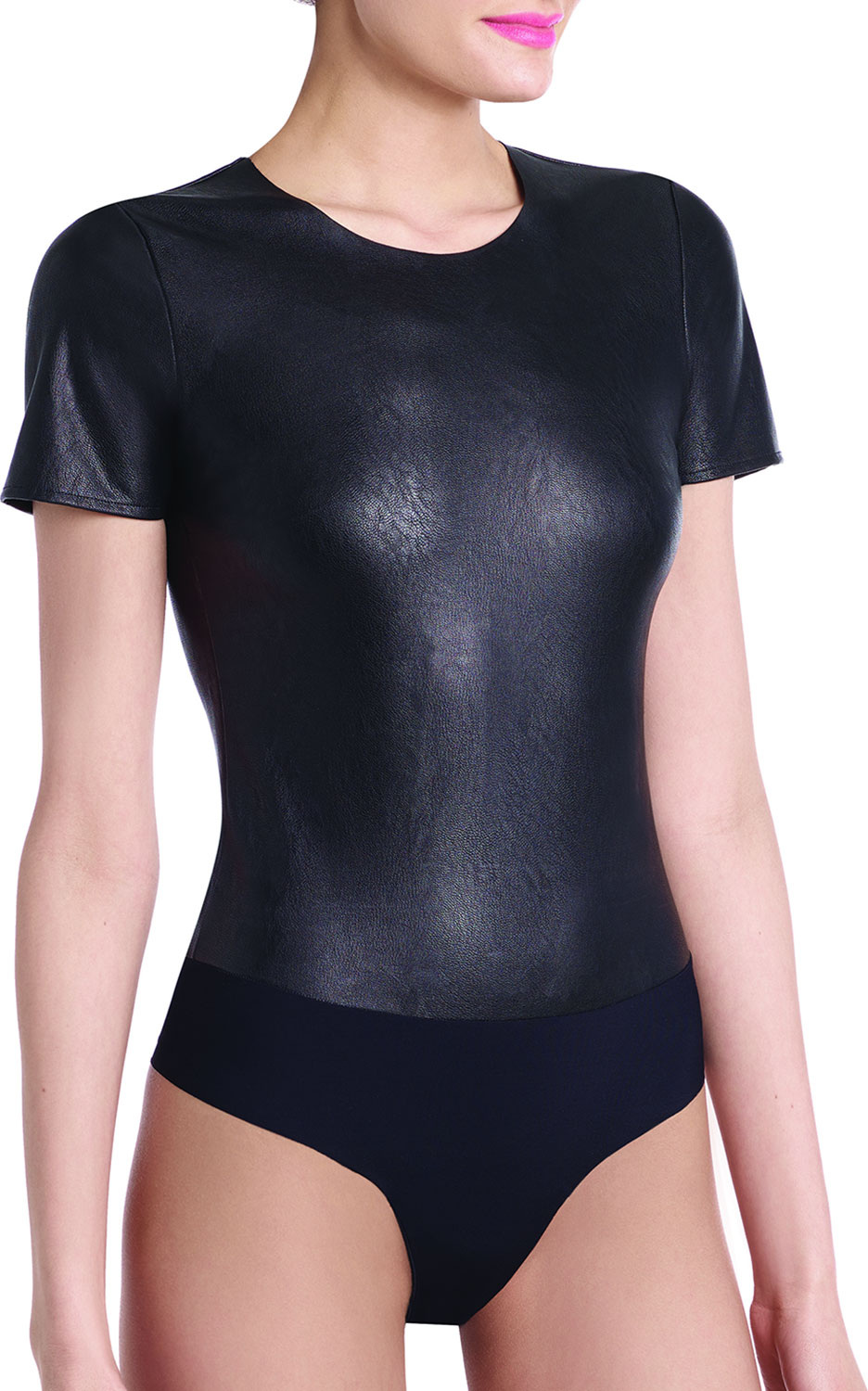Commando Faux-Leather Tee Thong-Back Bodysuit