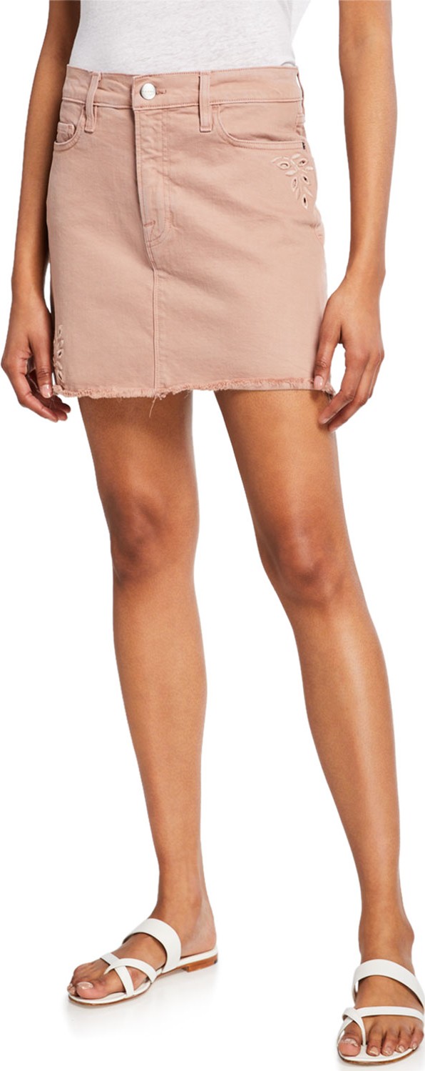 FRAME DENIM Le Mini Foliage Eyelet Denim Skirt