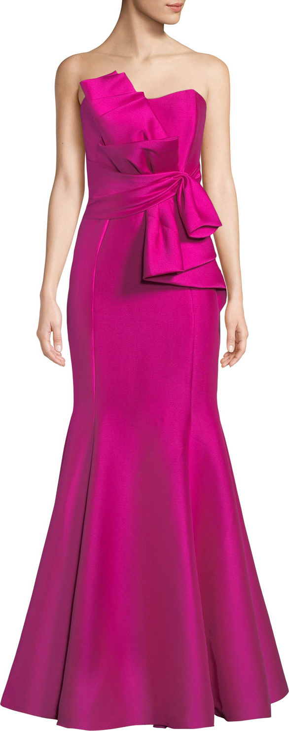 Badgley Mischka Strapless Mikado Ruffle Mermaid Gown