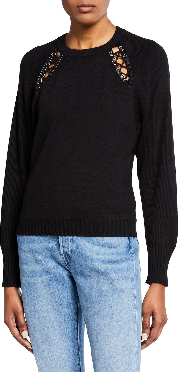 Ramy Brook Georgia Lace-Up Cutout Pullover Sweater