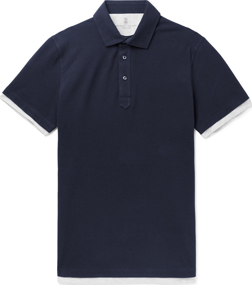 Brunello Cucinelli Slim-Fit Layered Mélange Cotton-Piqué Polo Shirt