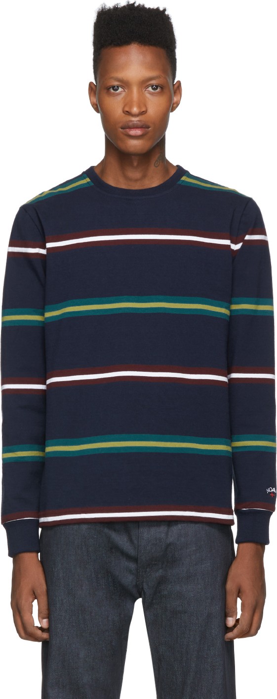 Noah NYC Navy Triple Stripe Long Sleeve T-Shirt