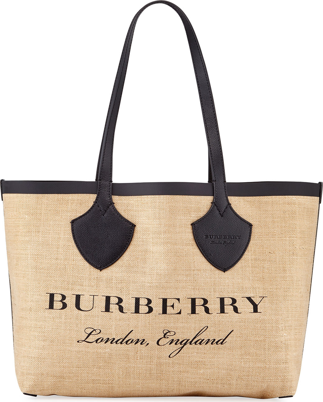 Burberry London England Medium Giant Printed Jute Shoulder Tote Bag