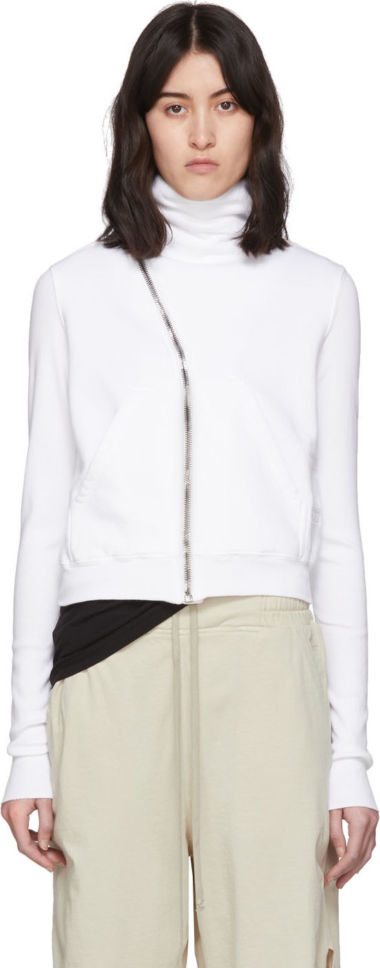 Rick Owens DRKSHDW White Mountain Asymmetric Zip-Up Sweater