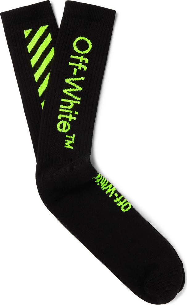 Off White Logo-Intarsia Stretch-Knit Socks