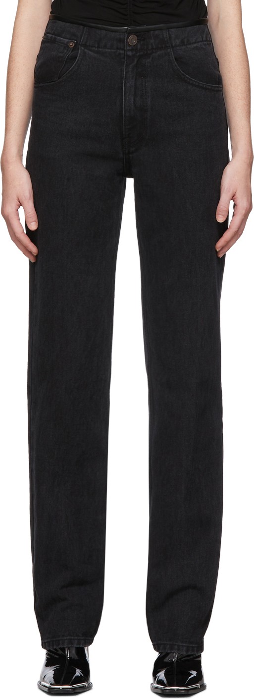 We11done Black Leather Trimming Jeans