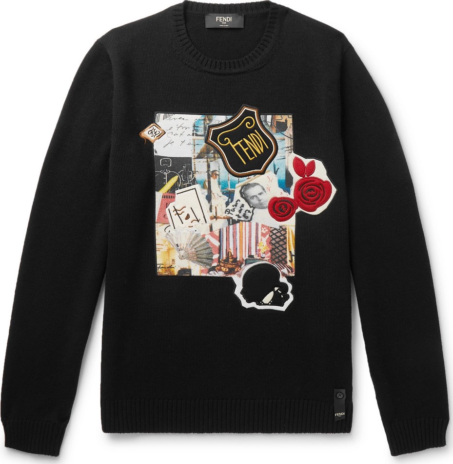 Fendi Slim-Fit Appliquéd Wool Sweater