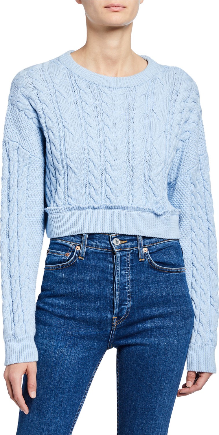 RE/DONE Crewneck Cable-Knit Cropped Sweater