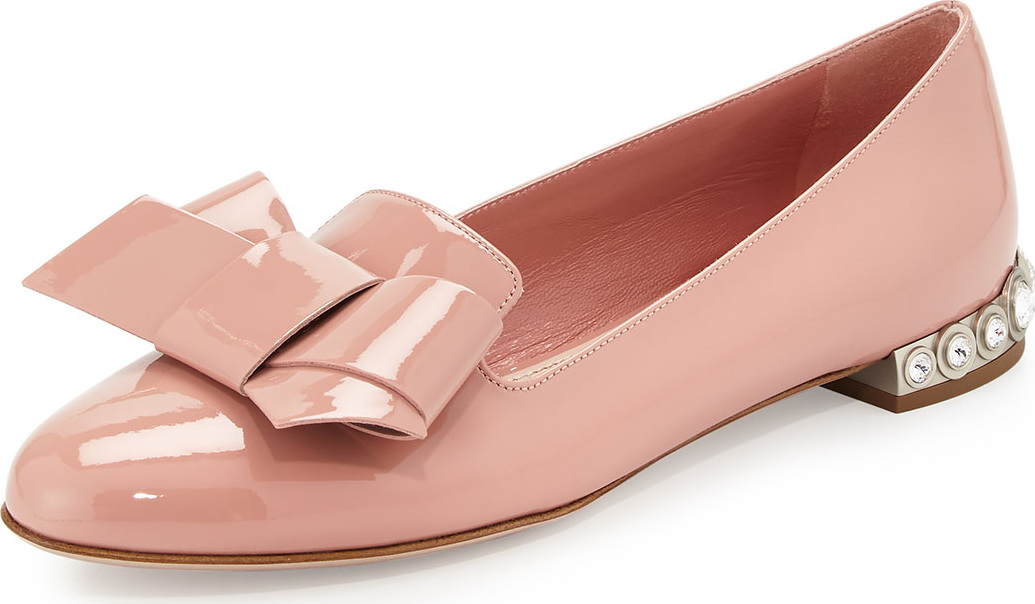Miu Miu Jewel-Heel Patent Bow Flat