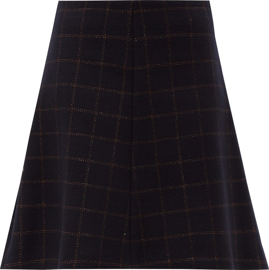 RED Valentino Metallic-check wool-blend A-line skirt