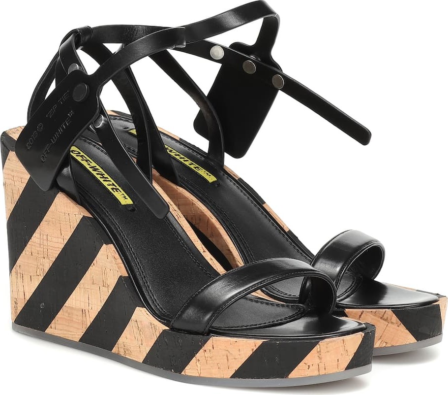 Off White Zip Tie leather wedge sandals