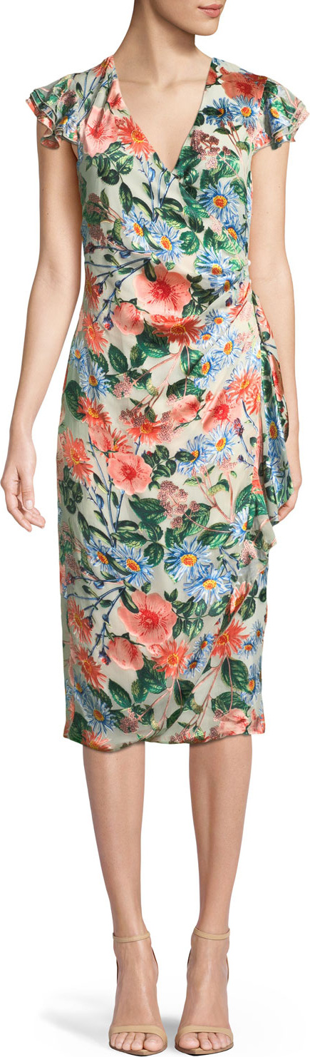 Alice + Olivia Garnet Floral-Print Silk Wrap Dress