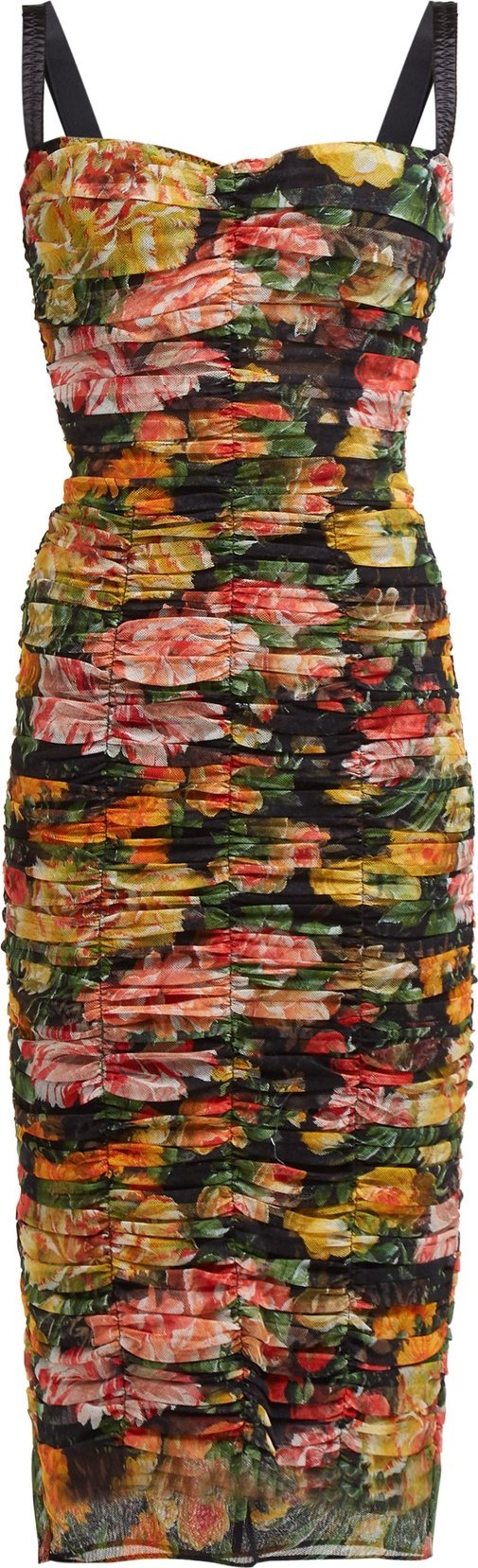 Dolce & Gabbana Ruched floral-print tulle midi dress