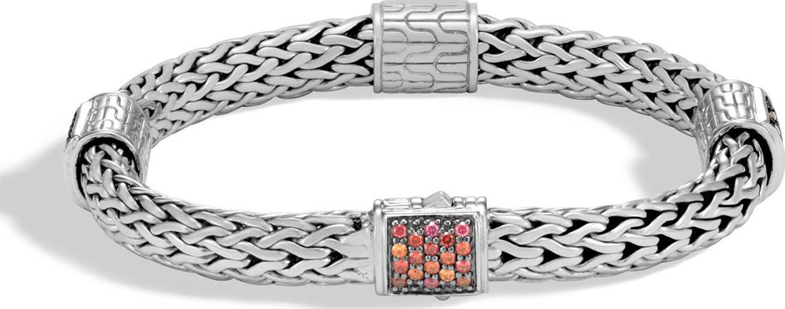 John Hardy Classic Chain Silver Medium Four Station Bracelet with Garnet