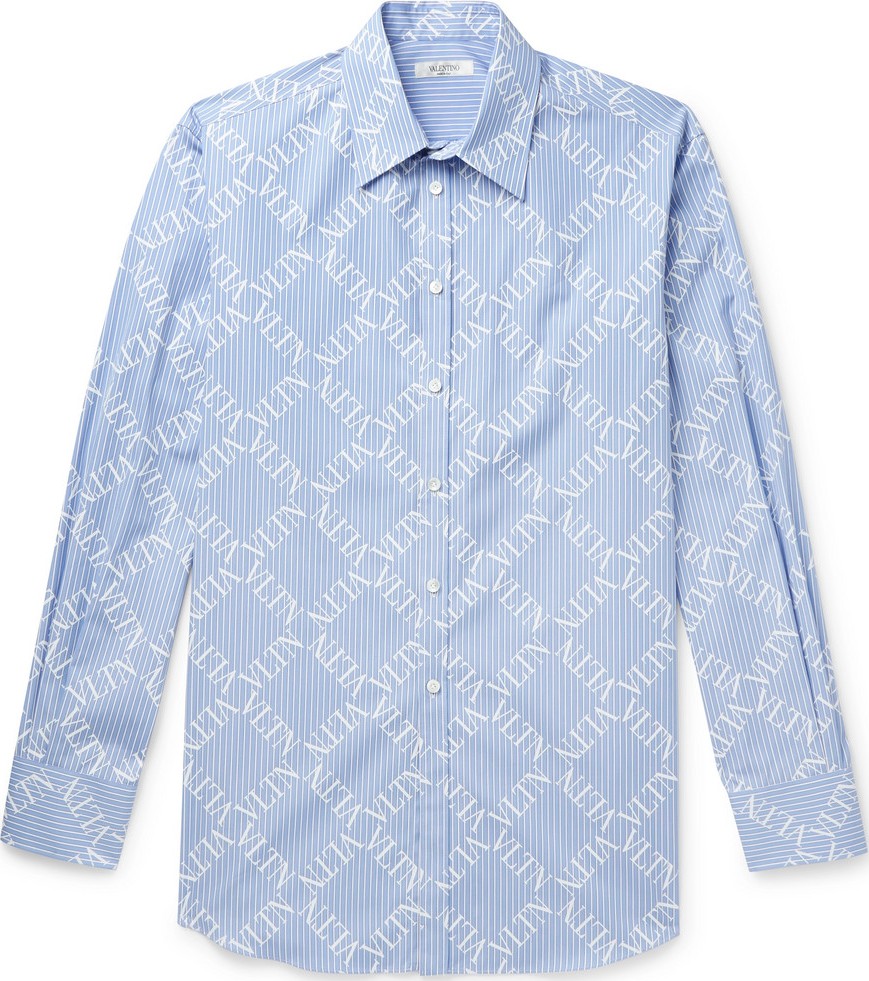 Valentino Logo-Print Striped Cotton-Poplin Shirt